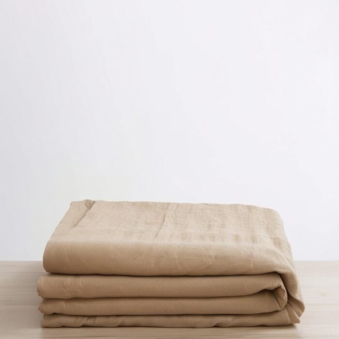 Gruba narzuta lniana - piaskowa